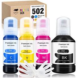 PJ Compatible Refill Ink Bottles Replacement for 502 T502 for EcoTank ET-2750 ET-3750 ET-4750 ET-2760 ET-3760 ET-4760 ET-2700 ET-3700 ET-3710 ET-15000 ST-2000 ST-3000 ST-4000 Printer (Regular Ink)