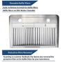 Awoco RH-R06 Rectangle Vent 6'' High Stainless Steel Under Cabinet 4 Speeds 900CFM Range Hood with LED Lights (36''W Rectangle Vent)