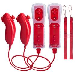 Wii Controller with Nunchuck and Motion Plus, 2 Sets of Red, Compatible with Nintendo Wii, Wii U