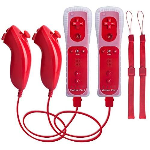 Wii Controller with Nunchuck and Motion Plus, 2 Sets of Red, Compatible with Nintendo Wii, Wii U