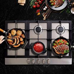 Cosmo 850SLTX-E Gas Cooktop with 5 Burners, Counter Cooker with Cast Iron Grate Stove-Top, Melt-Proof Metal Knobs, 30 inches, Stainless Steel