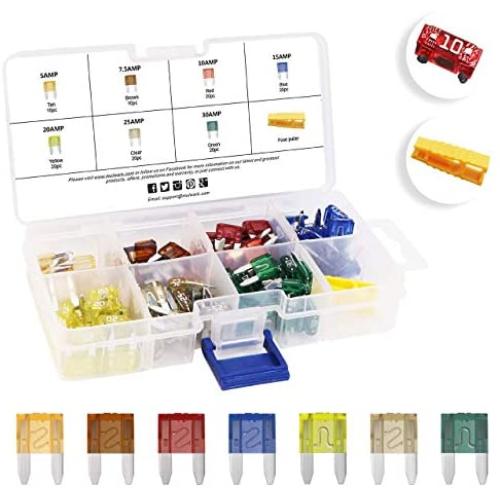 MulWark 120pc ClearMark Assorted Auto Mini-Car-Truck-Blade-Fuses Set- 5A 7.5A 10A 15A 20A 25A 30A - ATM Automotive Replacement Auto Fuse Assortment Kit w/A Puller -for Boat,Marine,RV,SUV,Trike…