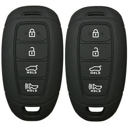 2Pcs Coolbestda Rubber 4 Buttons Key Fob Remote Cover Case Protector Keyless Jacket for Hyundai Kona Azera Grandeur IG Black