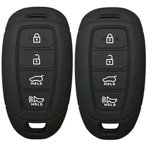 2Pcs Coolbestda Rubber 4 Buttons Key Fob Remote Cover Case Protector Keyless Jacket for Hyundai Kona Azera Grandeur IG Black