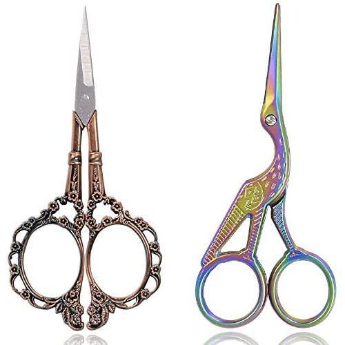 BIHRTC 2Pairs 4.5 Inch Small Embroidery Scissors Plum Blossom Scissors and Stork Crane Scissors Sewing Scissors Stainless Steel Sharp Pointed Scissors for Crochet Embroidery Needlework