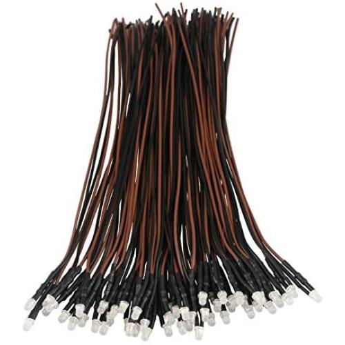 EDGELEC 50pcs 12 Volt 3mm Warm White LED Lights Emitting Diodes Pre Wired 7.9 Inch DC 12v LED Light Diffused Colored Lens Small LED Lamps