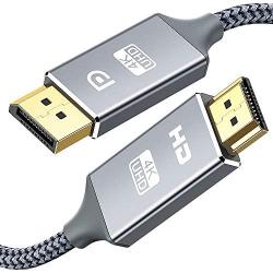 DisplayPort to HDMI Cable,Capshi [4K UHD] Uni-Directional Nylon Braided Gold-Plated DP to HDMI Cord Display Port to HDMI Male Connector -3 Feet