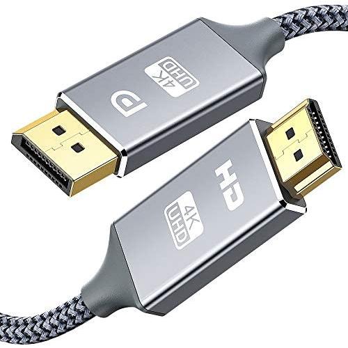 DisplayPort to HDMI Cable,Capshi [4K UHD] Uni-Directional Nylon Braided Gold-Plated DP to HDMI Cord Display Port to HDMI Male Connector -6 Feet