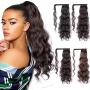 MORICA Long Wavy Ponytail Extension for Women,Curly Wavy Wrap Around Drawstring Magic Paste Ponytail,1pc Woman 26'' Long Synthetic Clip in Ponytail Hairpiece Messy Hair Extensions(Color: Black Brown)