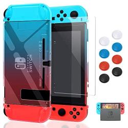 Case for Nintendo Switch, Fit The Dock Station, Protective Accessories Cover Case for Nintendo Switch and Joy Con Controller Dockable with a Tempered Glass Screen Protector, Red & Blue