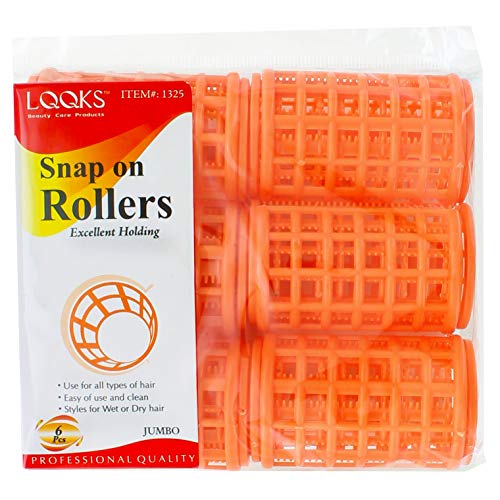 Snap On Hair Rollers Curler Wave Set Large Jumbo Medium Small Size Salon Quality (JUMBO - ORANGE - 6PCS)