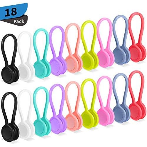 18 Pieces Magnetic Cable Ties Silicone Cord Winder Magnetic Cable Clips Headphone Cables USB Charging Cords Hanging Holding Keychain Stuff Reusable Twist Ties for Cord Wraps, Home, School, Office