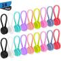 18 Pieces Magnetic Cable Ties Silicone Cord Winder Magnetic Cable Clips Headphone Cables USB Charging Cords Hanging Holding Keychain Stuff Reusable Twist Ties for Cord Wraps, Home, School, Office