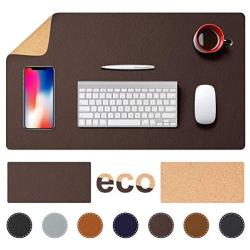 TESOBI Large Natural Cork & Leather Desk Pad, Double-Sided Desk Protector, Smooth Surface Mouse Pad, Waterproof Desk Mat Pad for Office/Home/Gaming (24'' x 14'' Coffee)