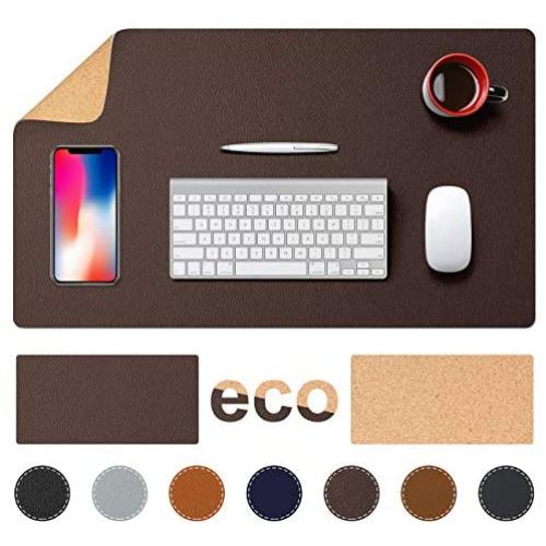 TESOBI Large Natural Cork & Leather Desk Pad, Double-Sided Desk Protector, Smooth Surface Mouse Pad, Waterproof Desk Mat Pad for Office/Home/Gaming (24'' x 14'' Coffee)
