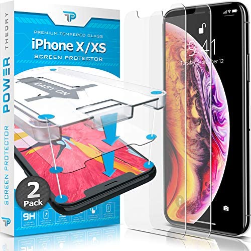 Power Theory Screen Protector for iPhone X/iPhone Xs [2-Pack] with Easy Install Kit [Premium Tempered Glass]