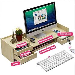 Amigogizmo Bamboo Office Monitor Riser Stand Adjustable Desk Organiser with Drawers, Maple