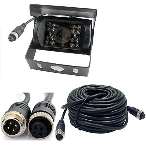 4 Pin Vehicle Backup Camera 12V/24V,18 LED IR Night Vision CCD Car Rear View Parking Reverse Camera + 4Pin Connector 20m/65ft Extension Cable for Bus Truck Camper Lorry Heavy Duty