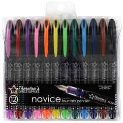 Thorntons OFFICE SUPPLIES Novice Disposable Fine Point Assorted Colors Fountain Pens Pack of 12 TOS-DFPAST12F Journaling and Calligraphy Pen for Smooth Writing - Gift for Beginner Artist