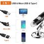 Bysameyee USB Digital Microscope 40X to 1000X, 8 LED Magnification Endoscope Camera with Carrying Case & Metal Stand, Compatible for Android Windows 7 8 10 Linux Mac