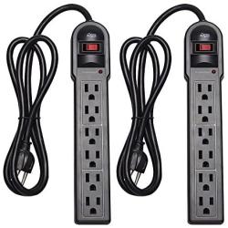 KMC 6-Outlet Surge Protector Power Strip 2-Pack, 900 Joule, 4-Foot Cord, Overload Protection, Black