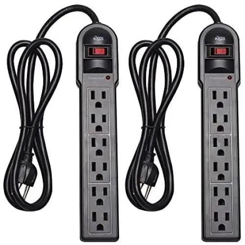 KMC 6-Outlet Surge Protector Power Strip 2-Pack, 900 Joule, 4-Foot Cord, Overload Protection, Black