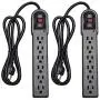 KMC 6-Outlet Surge Protector Power Strip 2-Pack, 900 Joule, 4-Foot Cord, Overload Protection, Black