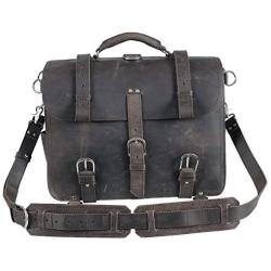 Polare Mens Full Grain Leather 16 Briefcase Shoulder Messenger Bag Fit 15.6 Laptop