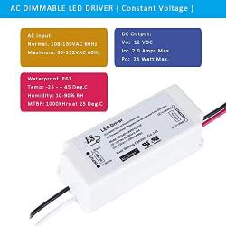 Dimmable LED Driver 12V 24W Triac Dimming LED Power Supply IP67 Waterproof, LED Transformer Dimmable, Constant Voltage Transformer,120V AC Line Dimming for LED Strip Light, Under Cabinet