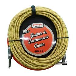 Guitar Cable - 20 ft Instrument Cable for Electric Guitars and Bass Guitars - 1/4 Inch Cable with Right Angle Jack On One End to Secure Your Amp Cord - Braided Vintage Style