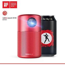 Nebula Capsule, by Anker, Smart Wi-Fi Mini Projector, Red, 100 ANSI Lumen Portable Projector, 360° Speaker, Movie Projector, 100 Inch Picture, 4-Hour Video Playtime, Outdoor Projector—Watch Anywhere