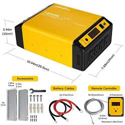 Hoenjuno 1200W Pure Sine Wave Power Inverter Generator DC 12V to AC 110-120V Power Source with 5 Feet Remote Control Cable