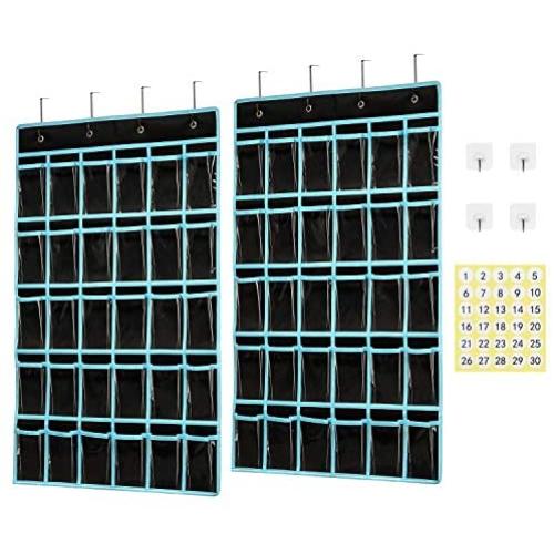 Classroom Pocket Chart Organizer,KEEPJOY Cell Phones Calculator Holder for Classroom with 30 Clear Pockets and Number Sticker Size 33.5X 24.5 Inch (2pack-Black)