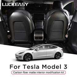 LUCKEASY True Carbon Fiber Seat Back for Tesla Model 3 2018-2020 Seat Back Protection Patch (Carbon Matt) 2pcs/Set