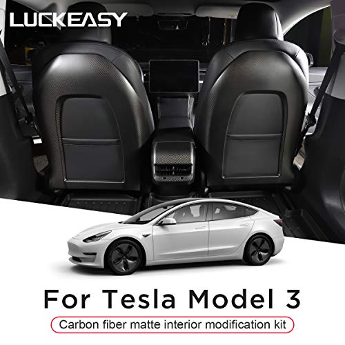 LUCKEASY True Carbon Fiber Seat Back for Tesla Model 3 2018-2020 Seat Back Protection Patch (Carbon Matt) 2pcs/Set