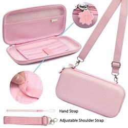 BRHE Pink Travel Carrying Case Accessories Kit for Nintendo Switch with Hard Protective Cover, Glass Screen Protector, Ultra-Thin Adjustable Stand and Thumb Grip Caps 10 in 1