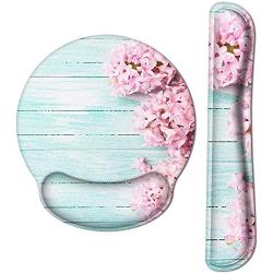 HAOCOO Ergonomic Mouse Pad Wrist Support and Keyboard Wrist Rest Set with Non-Slip Backing Memory Form-Filled, Easy-Typing and Pain Relief for Gaming Office Computer Laptop (Pink Hyacinth)