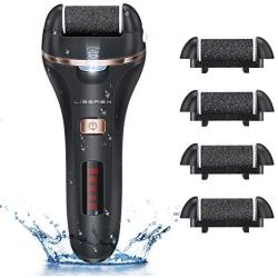 Liberex Electric Callus Remover - Rechargeable Foot File Callus Shaver Hard Skin Remover Pedicure Tools with 4 Roller Heads, for Cracked Heels Calluses and Dead Skin, 2 Speed, Battery Display