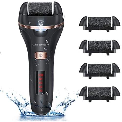 Liberex Electric Callus Remover - Rechargeable Foot File Callus Shaver Hard Skin Remover Pedicure Tools with 4 Roller Heads, for Cracked Heels Calluses and Dead Skin, 2 Speed, Battery Display