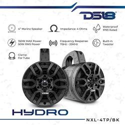 DS18 Hydro NXL-4TP/BK Black Marine Tower Speaker – 4'', 2-Way, 150W Max, 50W RMS, 100% UV Stable, IPX5 Marine, 4 Ohms - for All Elements, UTV, ATV & Jeeps (Pair)