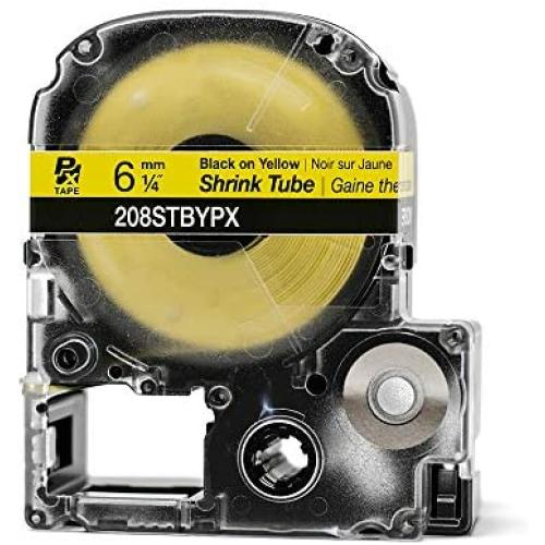LABELWORKS 208STBYPX Tape Cartridge - Black on Yellow Shrink Tube Industrial Label Maker Tape - AWG 6-18, 1/4'' (8MM) Wide, 8 ft (96'')