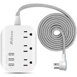 USB Power Strip, ETL Listed Flat Plug Power Strip Extension Cord with 3 Outlets 3 USB Ports(Smart 3.1A), 5ft Braided Power Cord, Compact for Cruise Ship, Travel, Home, Office