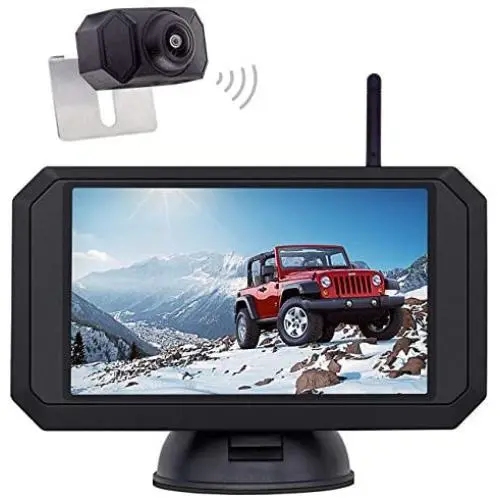 1080P Backup Camera and 5 inch Monitor Kit Digital Wireless Rear View Camera for Car SUV Truck RV Built-in Transmitter with Parking guidelines