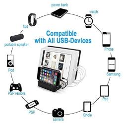USB Charging Station for iPhone,COSOOS Charger Station with 5 Short lPhone Charger Cables,1 Type-C,1 Micro Cable,lWatch Stand,6-Port Charging Station for Multiple Devices,Tablet,Kindle
