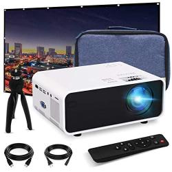 Mini Video Projector, EFFUN Outdoor Movie Projector with Projector Screen, 1080P HD Supported, Home Theater Projector, Portable LED Video Projector Compatible with HDMI, VGA, USB, TF, iPhone, iPad
