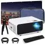 Mini Video Projector, EFFUN Outdoor Movie Projector with Projector Screen, 1080P HD Supported, Home Theater Projector, Portable LED Video Projector Compatible with HDMI, VGA, USB, TF, iPhone, iPad