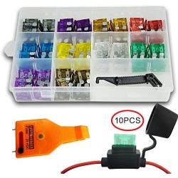 150xAuto Standard Blade Fuse Type 2A/3A/5A/7.5A/10A/15A/20A/25A/30A/35A ATC Fuse Assorted + 10pcs Inline 16 AWG Gauge Holder+Fuse Tester with Puller for Car Boat Truck + Fuse Puller