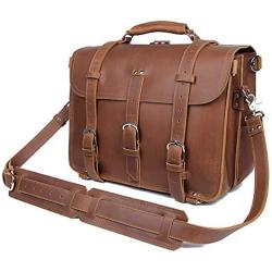 Polare Mens Full Grain Leather 16 Briefcase Shoulder Messenger Bag Fit 15.6 Laptop