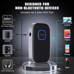 [2021 Upgraded] COMSOON Bluetooth 5.0 Receiver for Car, Noise Cancelling Bluetooth AUX Adapter, Bluetooth Music Receiver for Home Stereo, Wired Headphones, Hands-Free Calls(16H Battery Life/Dual Link)