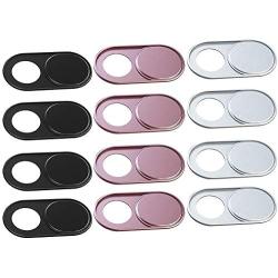 Webcam Camera Cover Slide 0.027-Inch Ultra-Thin Metal Camera Cover for MacBook Pro, iMac, Laptop, PC, iPad, iPhone, Smartphone, Protect Your Visual Privacy (Black/Pink/Silver - 12 Pack)